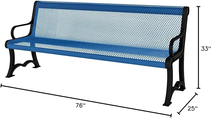 COATEDOUTDOORFURNITURE Heavy-Duty Outdoor Bench Thermoplastic Coated, Expanded Metal, Commercial-Grade Garden Bench, Made in America (Portable with Back, 4 Ft, Textured Light Blue)