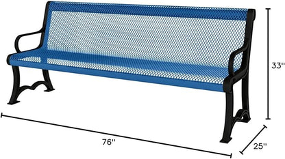 COATEDOUTDOORFURNITURE Heavy-Duty Outdoor Bench Thermoplastic Coated, Expanded Metal, Commercial-Grade Garden Bench, Made in America (Portable with Back, 4 Ft, Textured Light Blue)