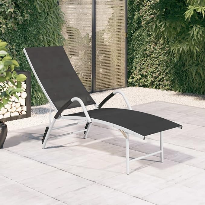 Adjustable Outdoor Chaise Lounge Chair Black Powder-Coated Aluminum Textilene Reclining Sun Lounger 23.8x76x37.8 in - Photo 2