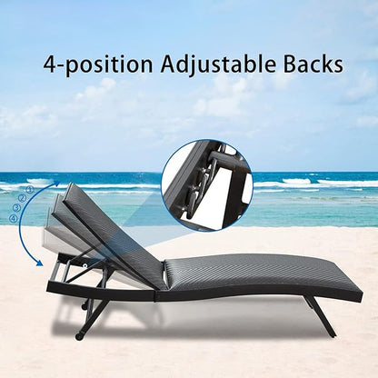 Domi 2 PCS Outdoor Chaise Lounge Set, Aluminum Patio Padded Quick Dry Foam Wicker Lounge Chair with Adjustable Back for Beach Poolside Lawn Sunbathing