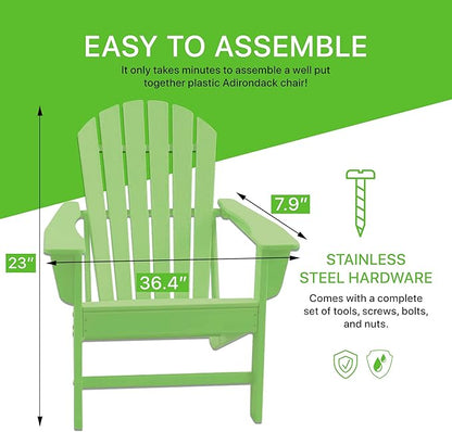 NewTechWood Atlantic Classic Curveback Plastic Weather Resistant Patio Adirondack Chair, Easy Installation, Widely Used in Outdoor, Fire Pit, Deck, Lawn, Outside, Garden Chairs (Mint)