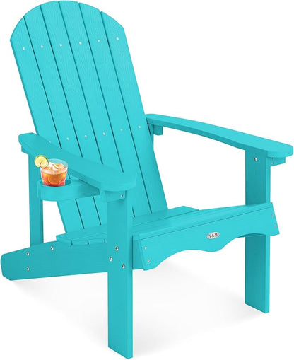 Y&M Adirondack Chair, Aruba Blue Fire Pit Chairs, Outdoor Patio Chairs with Cup Holder, Weather Resistant HDPE Wooden Textured Patio Chairs, Perfect for Garden, Lawn, Deck, or Poolside