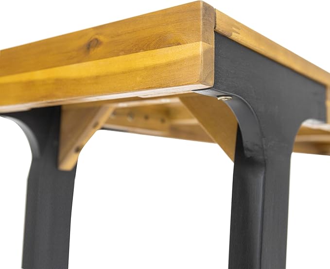 Christopher Knight Home Harpe Outdoor Patio Acacia Wood Dining Bench, Porch Bench for Dining Set, Backyard, Garden, Lawn, Porch,Teak Finish+Black