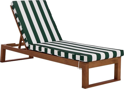 SAFAVIEH Outdoor Patio Furniture Collection - Sophie Natural Brown Solid Wood Chaise Lounge Chair, Adjustable Reclining, Hunter Green Stripe Cushion (PAT7101H)
