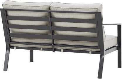 Crosley Furniture Clark Outdoor Sectional Left Side Loveseat, 2-Person Patio Couch for Deck, Backyard, Matte Black with Taupe Cushions