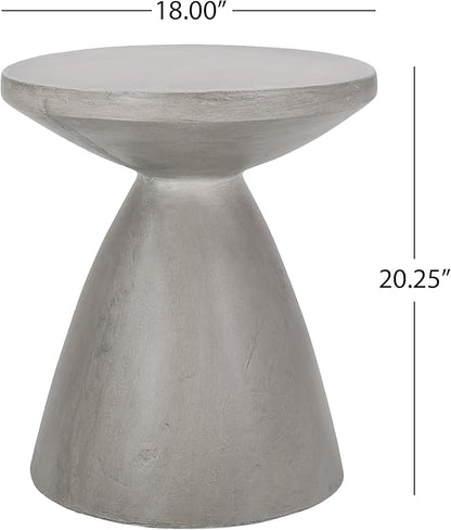 Outdoor Side Table Concrete End Table Faux Stone Small Coffee Tables Patio Garden Stool Plant Stand for Porch, Backyard Silver-Snowman