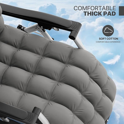 Magshion Zero Gravity Chair with Cushion, Reclining Outdoor Patio Lounge Chair, Folding Indoor Anti Gravity Recliner, Portable Lounger with Removable Cup Holder Side Tray and Pillow Headrest (Grey)
