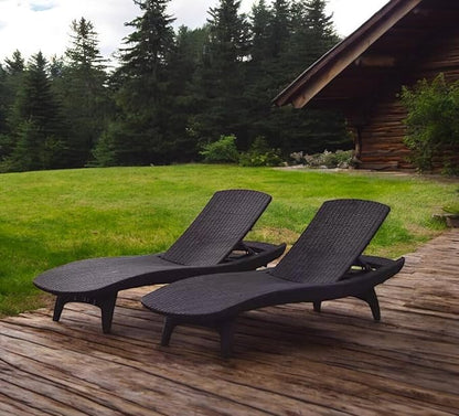 Outdoor Patio Chaise Lounge Chairs, All-Weather Wicker Rattan, Adjustable Backrest, Set of 2 (Gray)