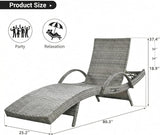 Wicker Outdoor Lounge Chairs with Pull Out Side Table, Pool Lounge Chairs Set of 2, Gray Rattan Outdoor Lounger - Photo 3