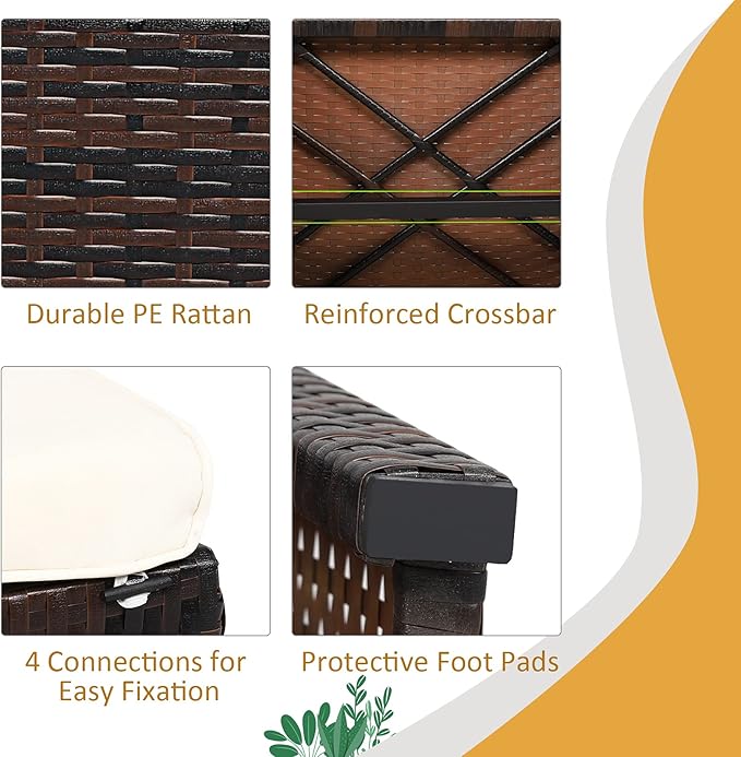 Tangkula 2 Pieces Patio Rattan Ottomans, All Weather Outdoor Footstool Footrest Seat with Soft Cushion, Hidden Zipper - Photo 6