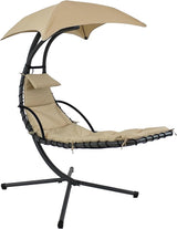 Sunnydaze Floating Chaise Lounger Swing Chair with Umbrella Canopy - Curved Steel Hammock Lounge Chair with Cushion and - Photo 1