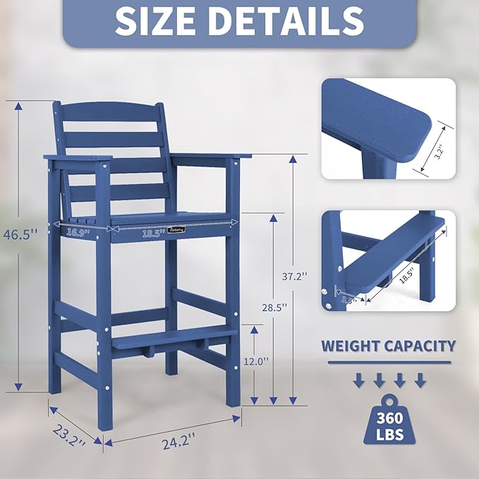 FUNBERRY Bar Height Outdoor Chair, Tall Adirondack Chair, All Weather HDPE Outdoor Bar Chairs for Bistro Patio Balcony