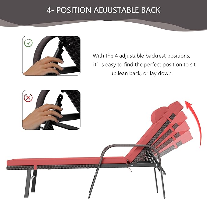 Patio Chaise Lounge Set 3 Pieces Outdoor Lounge Chair with Rattan Adjustable Backrest Armrest and Folding Table for Beach Patio,Sand, for Poolside Backyard Porch