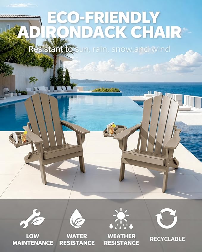 Adirondack Chair Set of 8, HDPE Folding Adirondack Chair with Multifunctional Cup Holder - Photo 3