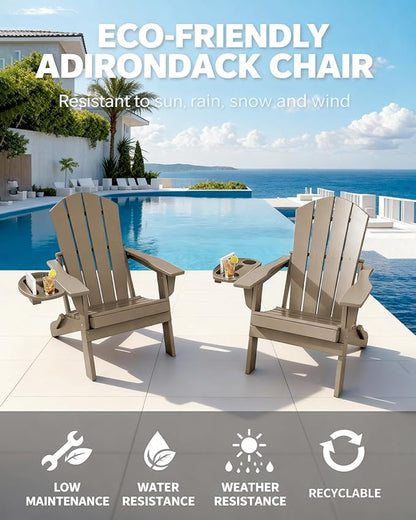 Adirondack Chair Set of 8, HDPE Folding Adirondack Chair with Multifunctional Cup Holder, Weather Resistant Fire Pit Chair for porches, patios, poolsides, Decks.
