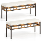 Tangkula Outdoor Wicker Bench with Removable Padded Cushion, 48" Patio Backless Acacia Wood Bench - Photo 1
