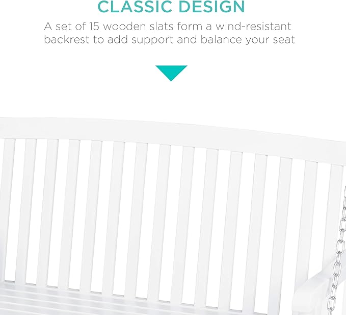 Best Choice Products 48in Wood Porch Swing Outdoor Patio Hanging Bench Chair Furniture for Deck, Garden - Photo 6