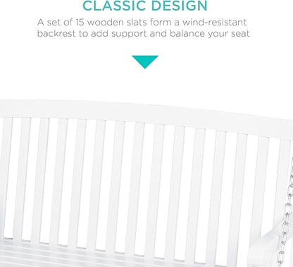 Best Choice Products 48in Wood Porch Swing Outdoor Patio Hanging Bench Chair Furniture for Deck, Garden, Yard w/Mounting Chains, Curved Back Design, 500lb Weight Capacity - White