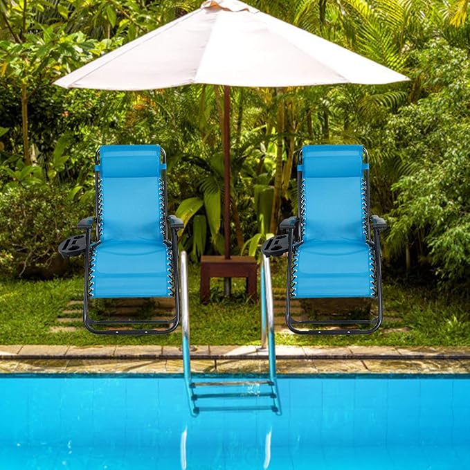 Goplus Oversized Zero Gravity Chair, XL-Extended Version, Outdoor Recliner w/Cup Holder & Detachable Headrest - Photo 2