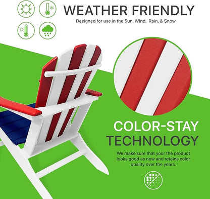 NewTechWood Atlantic Classic Curveback Plastic Weather Resistant Patio Adirondack Chair, Easy Installation, Widely Used in Outdoor, Fire Pit, Deck, Lawn, Outside, Garden Chairs (Patriot)