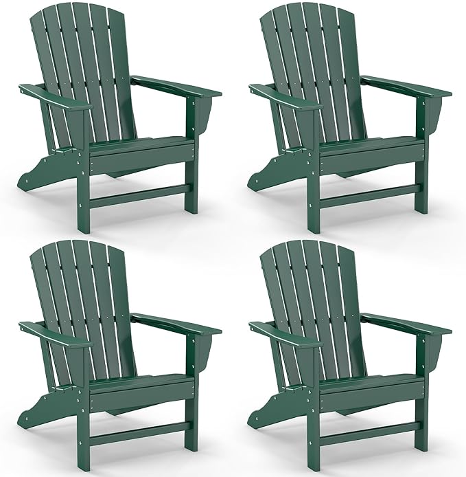 GREENVINES Adirondack Chairs Set of 4 | HDPE Plastic | Oversized Fire Pit Chair | All Weather | Forest | Poly Lumber | for Outdoor Deck Backyard Patio Garden