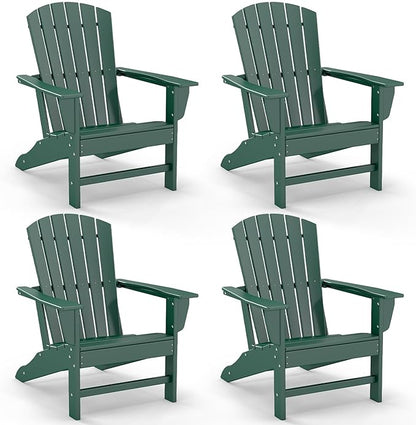 GREENVINES Adirondack Chairs Set of 4 | HDPE Plastic | Oversized Fire Pit Chair | All Weather | Forest | Poly Lumber | for Outdoor Deck Backyard Patio Garden