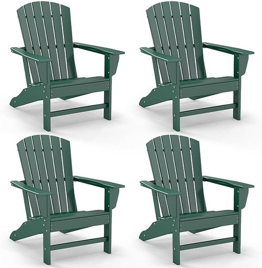 GREENVINES Adirondack Chairs Set of 4 | HDPE Plastic | Oversized Fire Pit Chair | All Weather | Forest | Poly Lumber | for Outdoor Deck Backyard Patio Garden