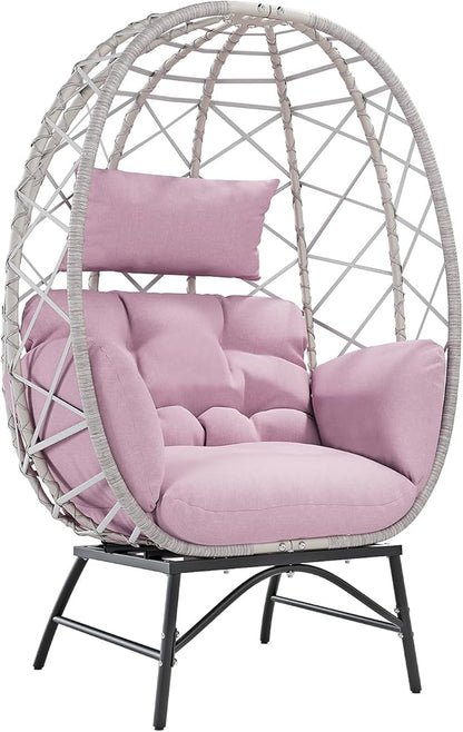SWITTE Wicker Egg Chair Outdoor, Oversized Patio Lounge Chairs with Cushion for Indoor Living Room, Bedroom, Outside Backyard Balcony-Pink