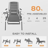 Outdoor Chaise Lounge Chair with Wheels, 6.3ft Full-Length Patio Pool Lounge Chairs - Photo 8