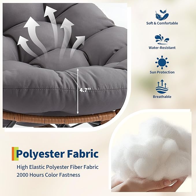 Outdoor Rocking Chair with Footrest, Oversized Patio Papasan Chairs with Cushion - Photo 3
