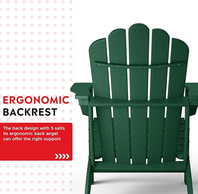 Costaelm Lakeview Outdoor Patio HDPE Adirondack Chair with Cup Holder, Dark Green