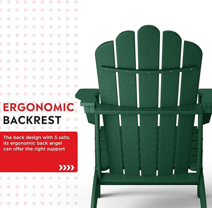 Costaelm Lakeview Outdoor Patio HDPE Adirondack Chair with Cup Holder, Dark Green