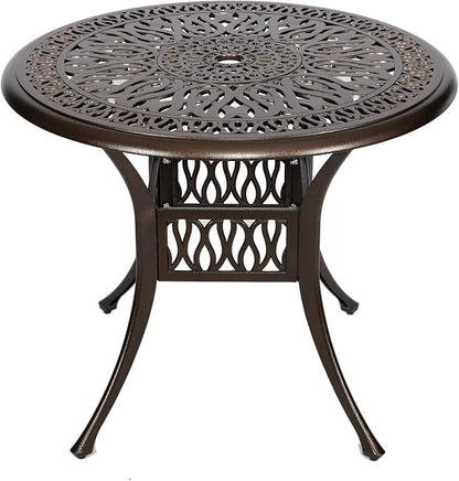 YUSING 35.4" Outdoor Dining Table,Patio Cast Aluminum Table,Furniture Set,Bistro Round Table with 2" Umbrella Hole for Kitchen,Garden,Yard