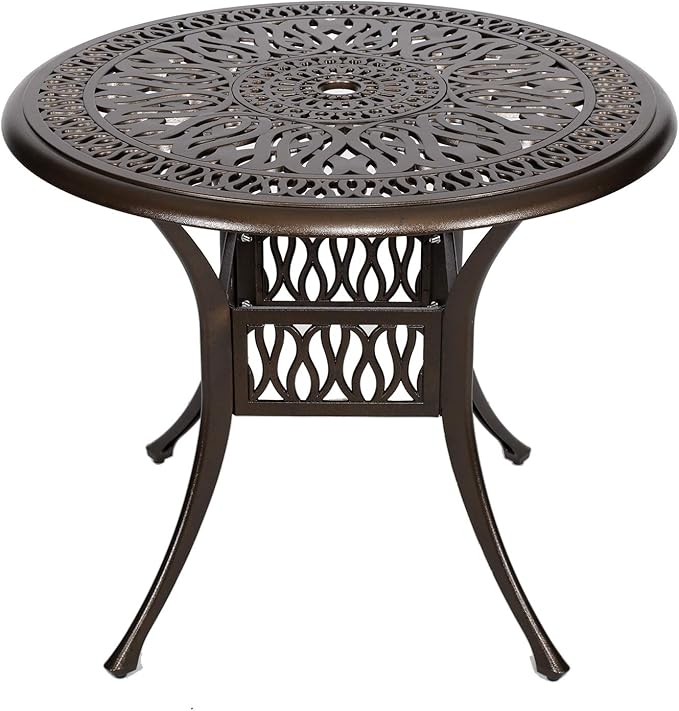 YUSING 5 Piece Patio Bistro Set，Cast Aluminum Antique Copper Outdoor Furniture Round Bar Height Dining Table and Swivel - Photo 2
