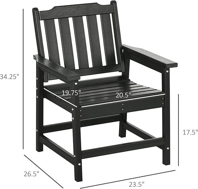 Outsunny All-Weather Patio Chairs Set of 2, HDPE Patio Dining Chair Set, Heavy Duty Wood-Like Outdoor Furniture for Garden, Backyard, Deck, Porch, Lawn, Black