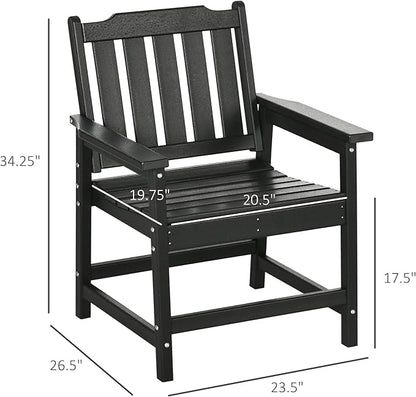Outsunny All-Weather Patio Chairs Set of 2, HDPE Patio Dining Chair Set, Heavy Duty Wood-Like Outdoor Furniture for Garden, Backyard, Deck, Porch, Lawn, Black
