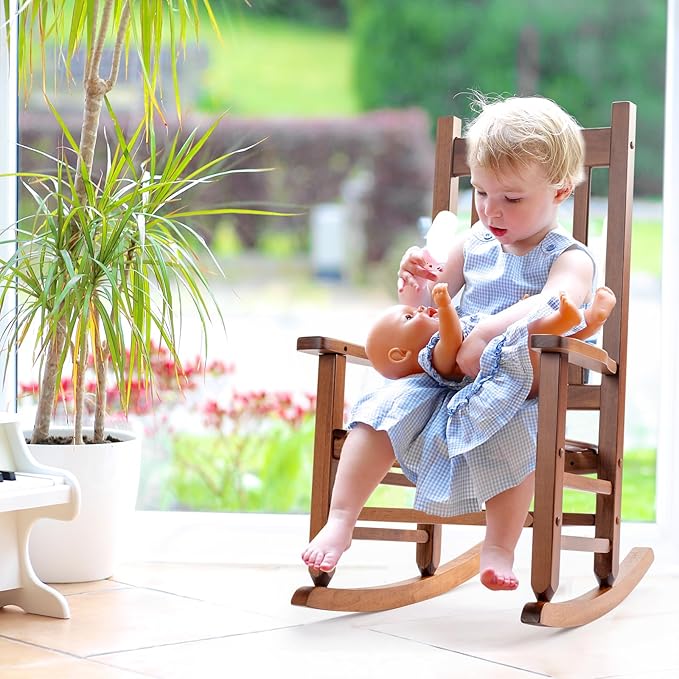 Outvita Wood Children's Rocking Chair, Perfect for Indoor or Outdoor All-Weather Wooden Porch Rocker for Garden, Yard, and Balcony, Patio Rocking Chair Suitable for Kids Ages 6-10(Natural)
