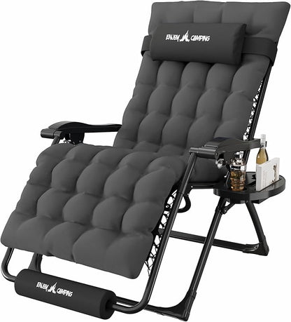 Amopatio Zero Gravity Chair with Removable Cushion & Tray, XL 29In Patio Folding Reclining Lounge Chair with Footrest & Headrest for Indoor and Outdoor, Support 500lbs, Grey&Black