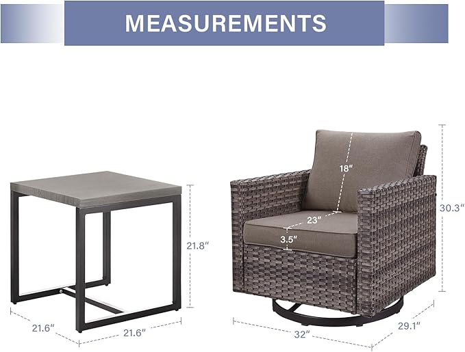 Outdoor Patio Swivel Rocker Chairs - 3 Piece Wicker Patio Furniture Bistro Swivel Rocking Chairs Set with Comfortable - Photo 2