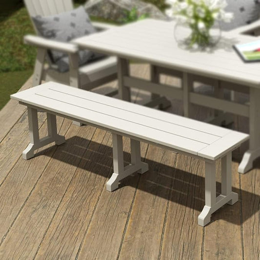 WestinTrends Malibu 65" Outdoor Dining Bench, All Weather Resistant Poly Lumber Patio Garden Bench Trestle Long Bench for Both Outdoor and Indoor, Sand
