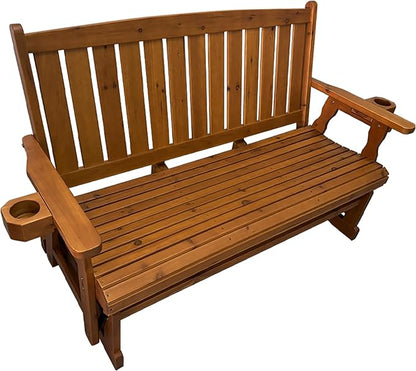 Fortune Candy Patio Glider, with Cup Holders, High Back and Deep Contoured Seat, Heavy Duty 800 Lb (Teak Tone, 3-Seater)