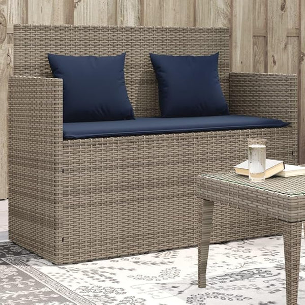 Garden Bench Deck Bench Patio Bench with Cushions Gray Poly Rattan - Photo 1