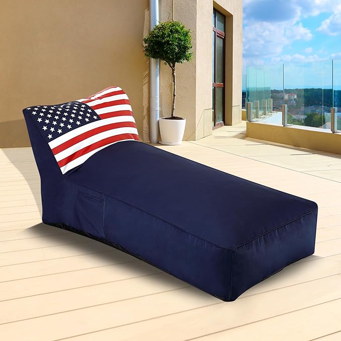 Outdoor Chaise Lounge Chair, Sunbed UV Resistant American Flag Sofa Couch Patio Waterproof Outside Sunlounge Reclining - Photo 8