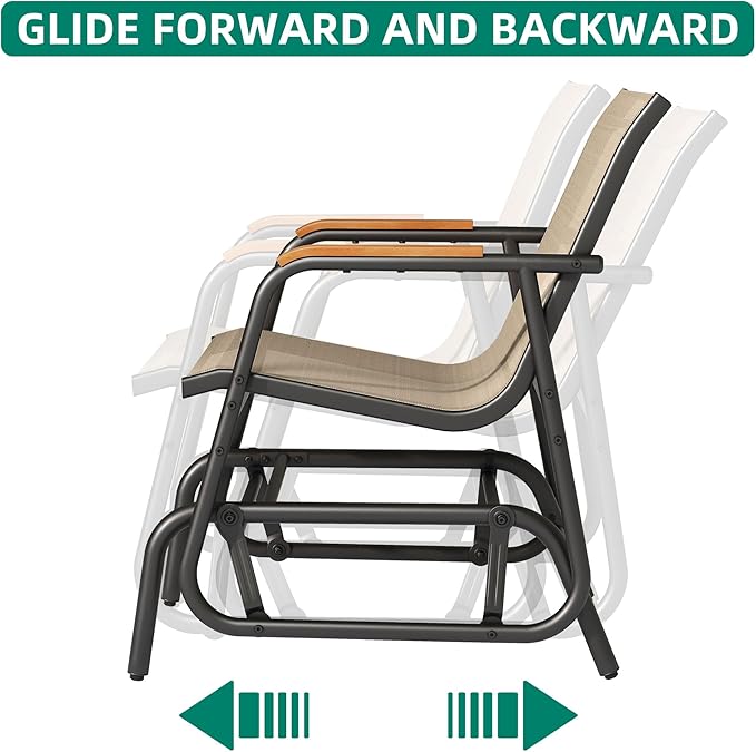 YITAHOME 3 Piece Patio Furniture Set, Outdoor Glider Chair Bistro Set, Coffee Table with Tempered Glass Tabletop - Photo 4
