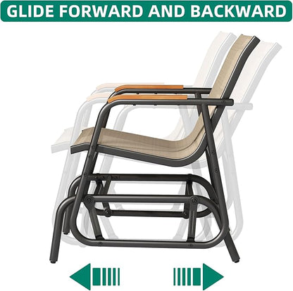YITAHOME 3 Piece Patio Furniture Set, Outdoor Glider Chair Bistro Set, Coffee Table with Tempered Glass Tabletop, Patio Textilene Chairs Set of 2 for Backyard, Lawn, Garden, Balcony and Porch, Brown