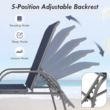 Giantex Patio Lounge Chair, Outdoor Chaise Lounge with 5 Adjustable Backrest, Sturdy Steel Frame, Sunbathing Recliner - Photo 6