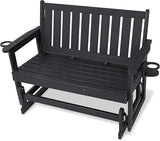 Poly Lumber Patio Glider, Durable HIPS Material, Weather-Resistant Swing Bench for Outdoor Porch Garden (Black - Photo 1