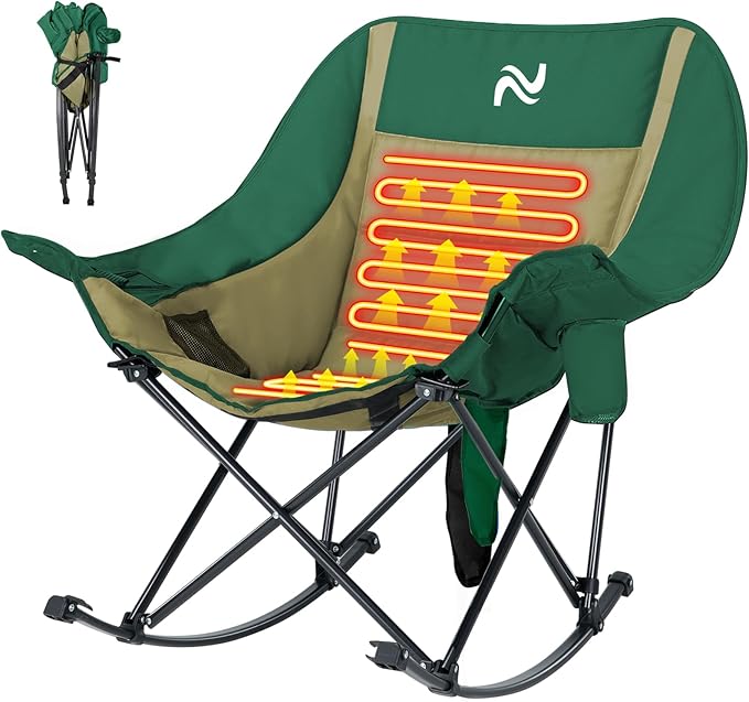 ABORON Oversized Rocking Camping Chair for Adults, Fully Padded Folding Outdoor Lawn Chair with Side Pocket, Portable Recliner Chair for Camp, Patio, Backyard, Supports 400 lbs