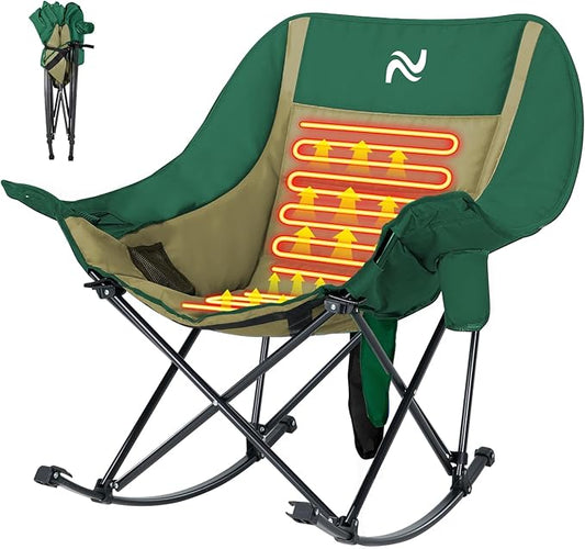 ABORON Oversized Rocking Camping Chair for Adults, Fully Padded Folding Outdoor Lawn Chair with Side Pocket, Portable Recliner Chair for Camp, Patio, Backyard, Supports 400 lbs