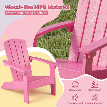 Giantex Kids Adirondack Chair, All-Weather HIPS Children's Outdoor Chair w/Ergonomic Design, Toddler Lawn Chairs for Age 3-8, Kids Beach Chair for Garden Patio Backyard (2,Pink)